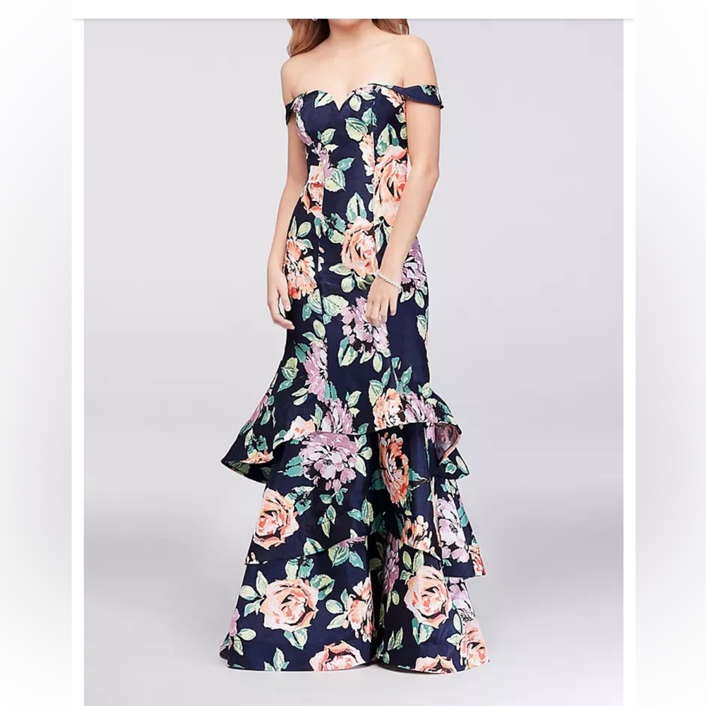 Sequin Hearts Strapless Navy Floral Dress